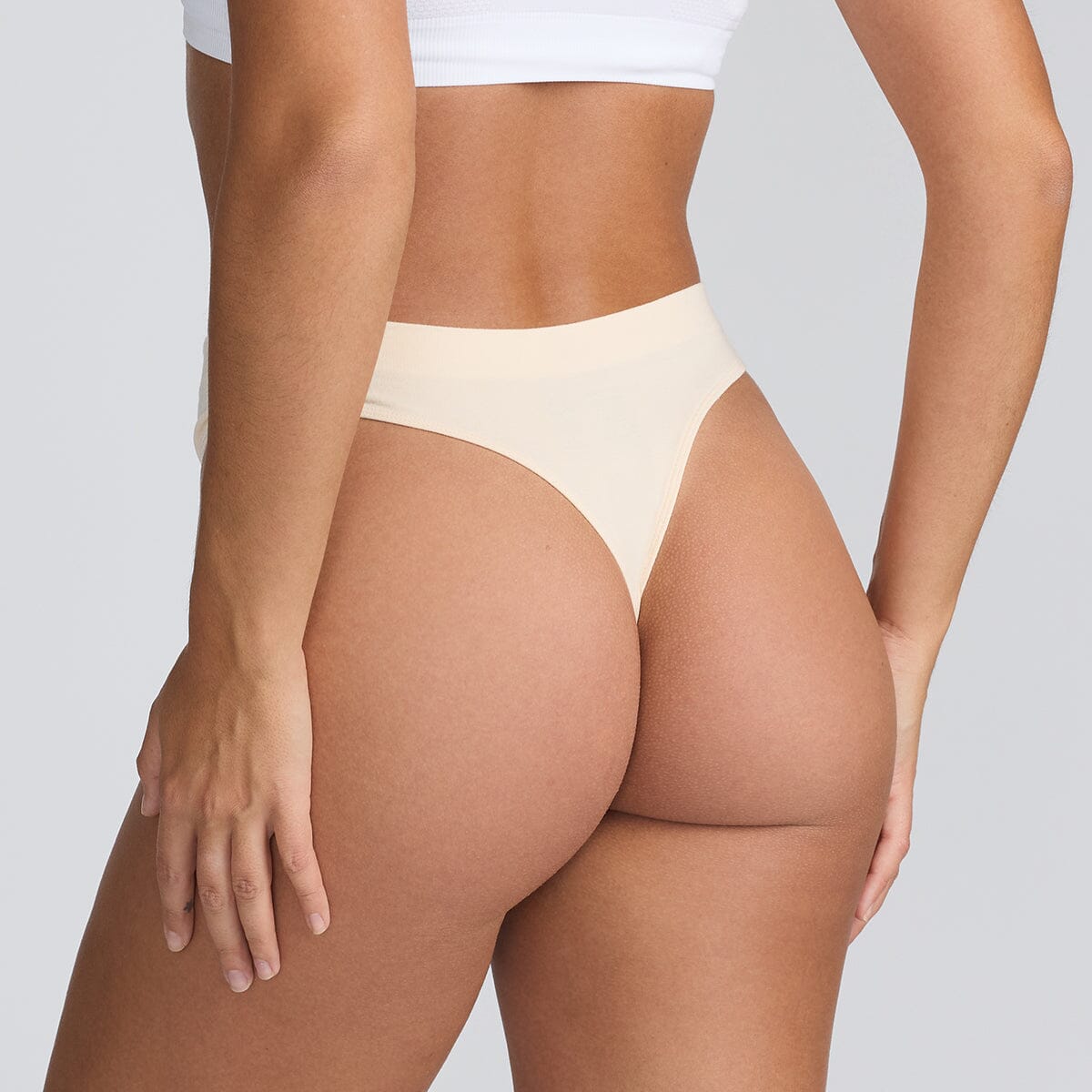 Women's SmoothFit Thong - Chic Champagne - Bamboo Underwear - Model:Elke