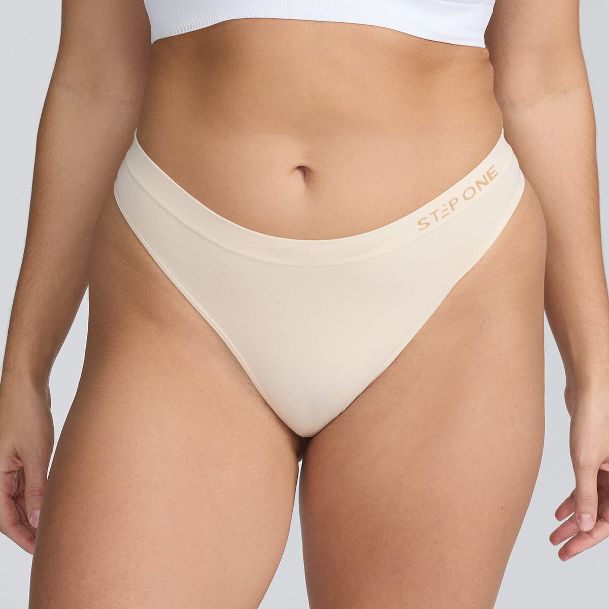 Women's SmoothFit Thong - Chic Champagne - Bamboo Underwear - Model:Marie