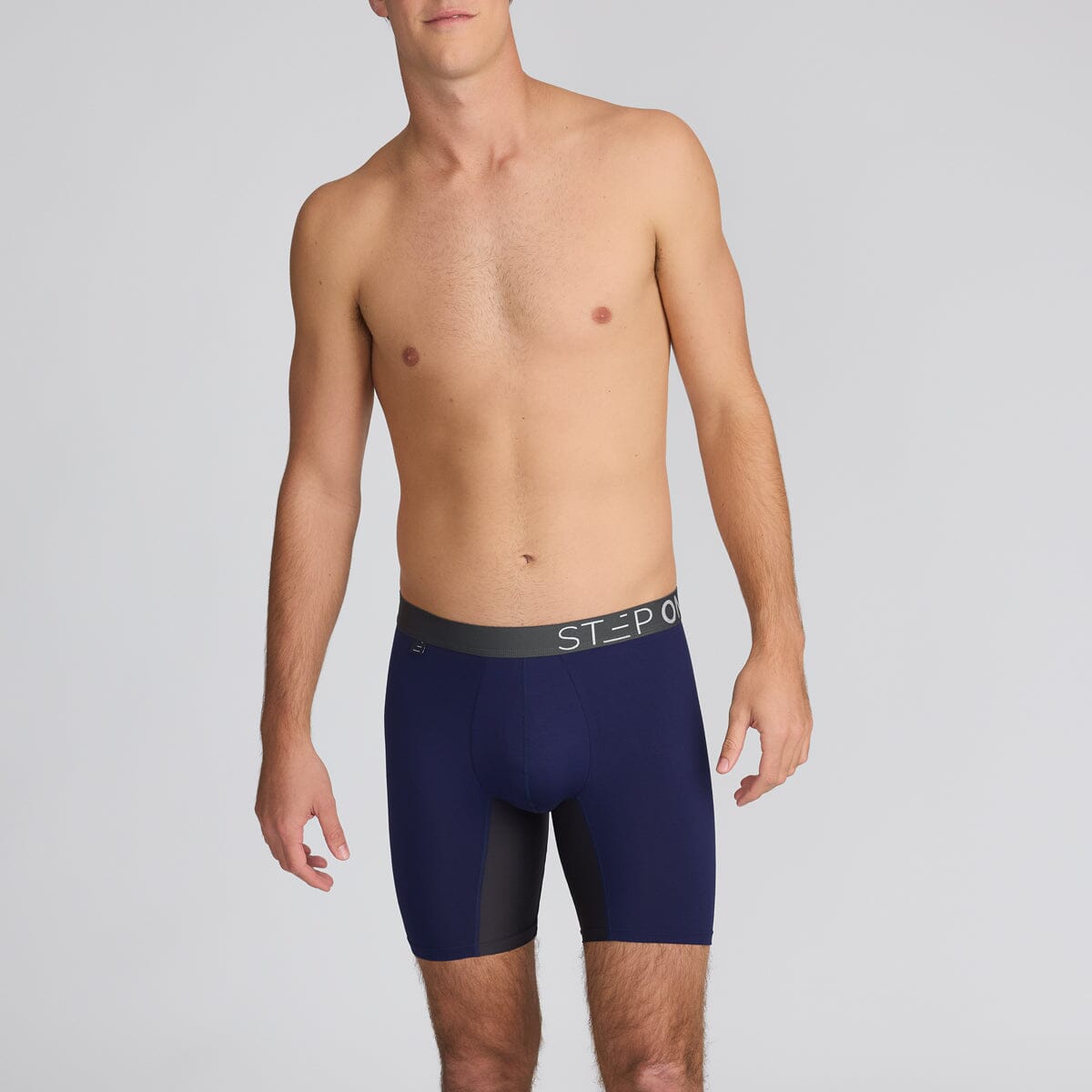 Boxer Brief Dark Blue Men's Underwear with Black Panels - Model:Angus