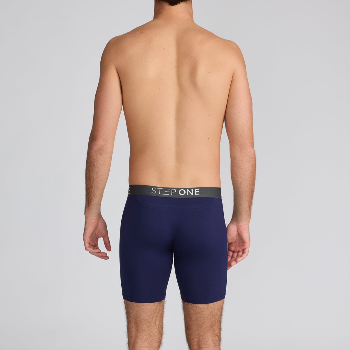 Boxer Brief Dark Blue Men's Underwear with Black Panels - Model:Angus