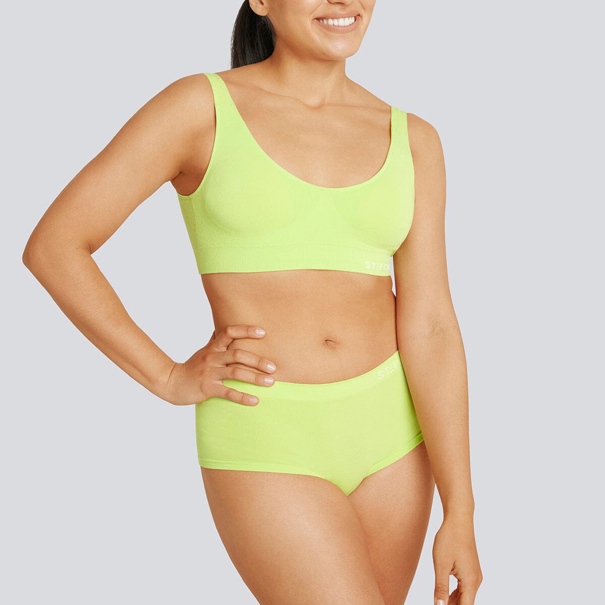 Women's SmoothFit Boyleg - Acid Lime - Bamboo Underwear - Model:Natalia