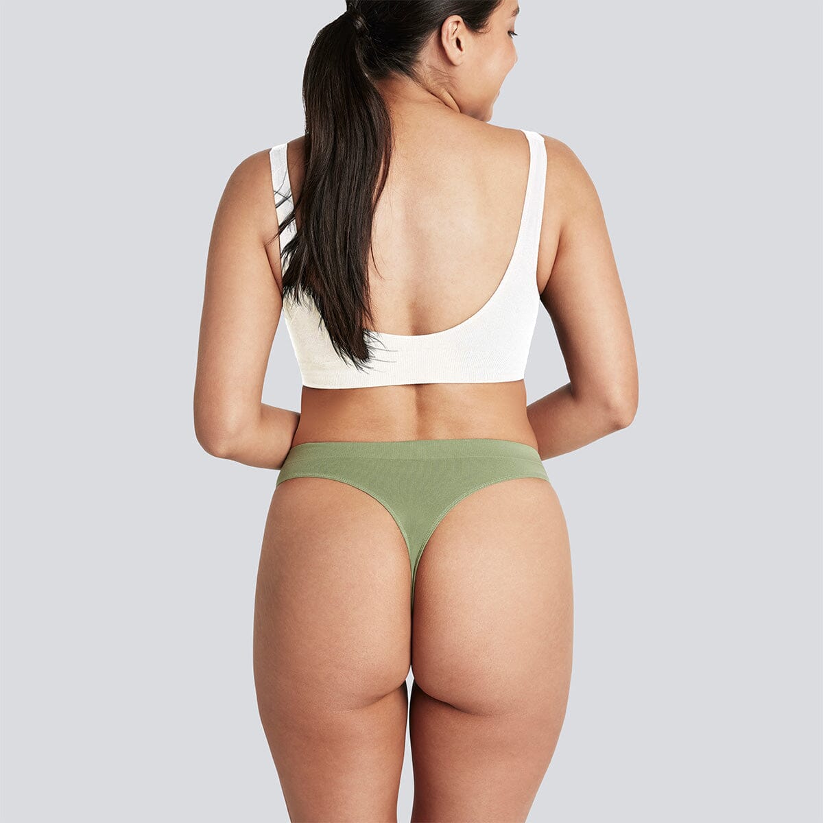 Women's SmoothFit Thong - Sage - Bamboo Underwear - Model:Natalia