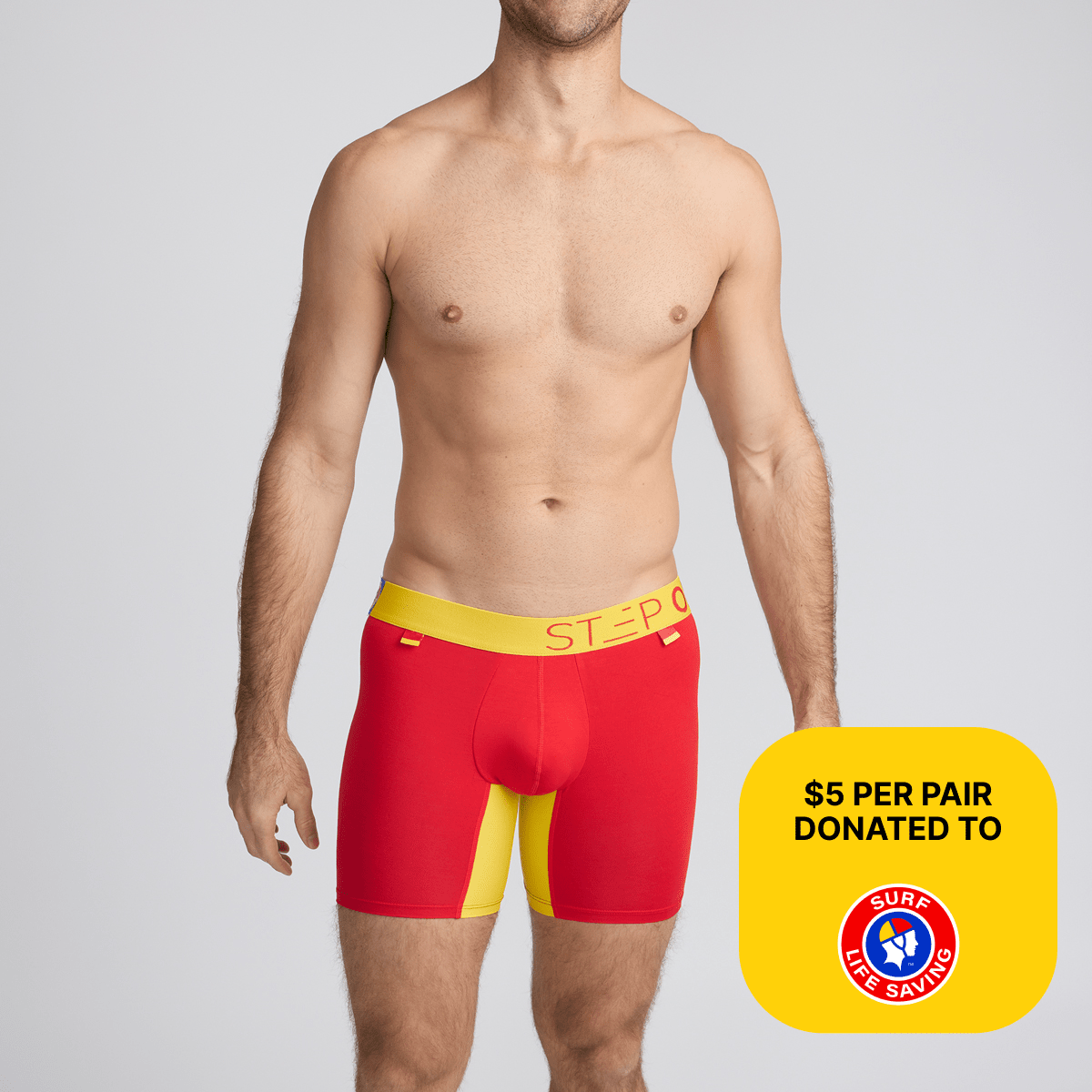 Men's Bamboo Underwear Boxers in red and yellow - Model:Skyler