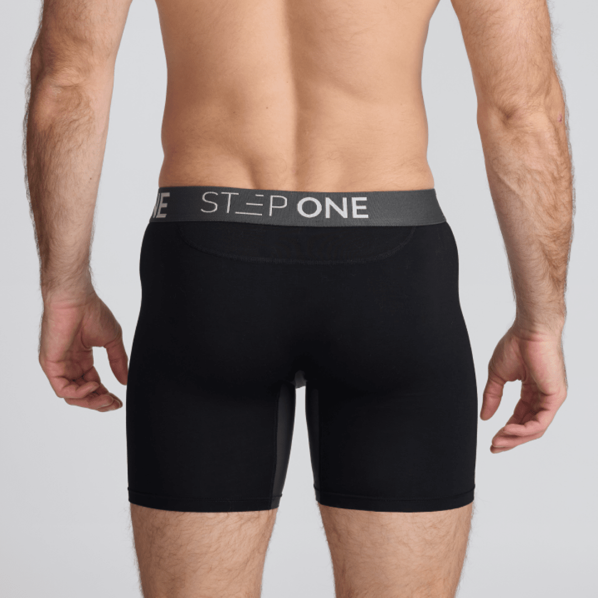 Men's Bamboo Underwear Boxers in black and grey - Model:Skyler