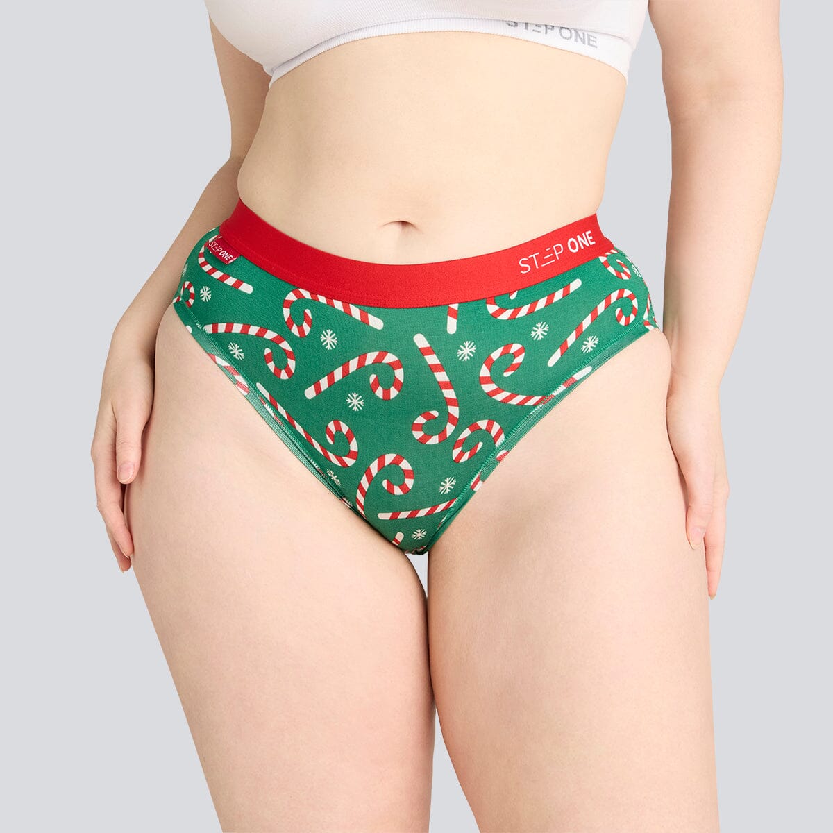 Women's Bikini Brief - Candy Canes - Bamboo Underwear - Model:Eloise