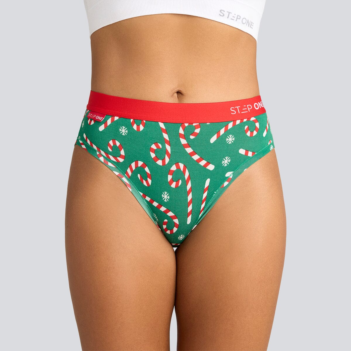 Women's Bikini Brief - Candy Canes - Bamboo Underwear - Model:Yolanda