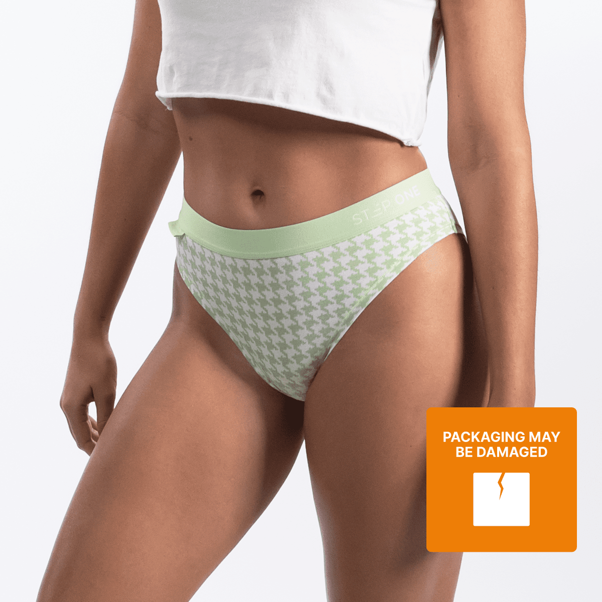 Women's Bikini Brief - Green Houndstooth - Bamboo Underwear - Model:Elke